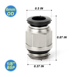 TAILONZ PNEUMATIC Straight 6mm Tube OD x 1/8 Inch G Thread Push to Connect Fitting with Sealing Ring PCG6-01 (Pack of 10)