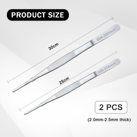 Jotia 2Pcs 25cm 30cm 304 Stainless Steel Kitchen Fine Tweezer Tongs, Cooking Tweezers Straight Food Tweezers with Precision Serrated Tips for Cooking, BBQ