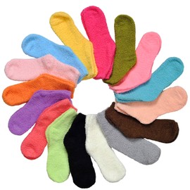 Gellwhu Fuzzy Cozy Socks Women Girls Gifts Fluffy Plush Winter Warm Crew Slipper Sock Solid (16 Pairs in 16 Colors)