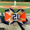 Basketball Bow with Glitter Initial or Number Button, Red Silver
