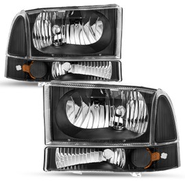 SOCKIR Headlight Assembly Replacement 4Pcs Set for 99 to 04 Ford F250 F350 F450 F550 Super Duty / 00 to 04 Ford Excursion Headlamp (Black Housing)