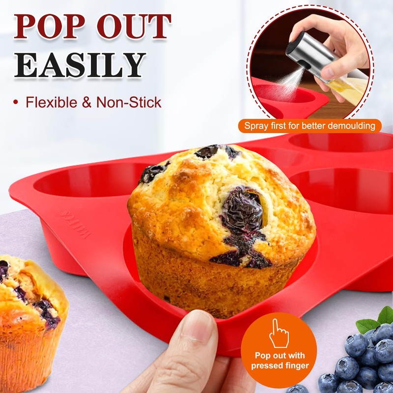 Walfos Silicone Texas Muffin Pan - 6 Cup Jumbo Silicone