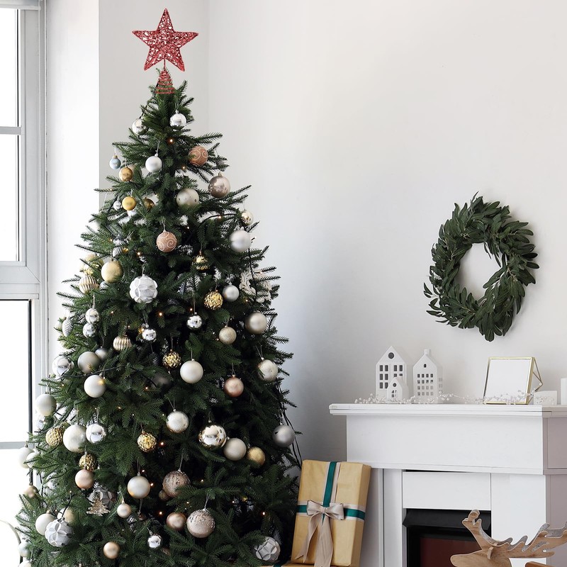 GXFCING Christmas Tree Topper Star Red Glitter Metallic Christmas Tree
