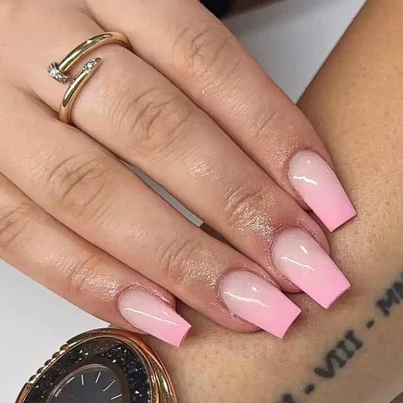 24pcs Gradient Pink Nails - Medium Length False Nails with
