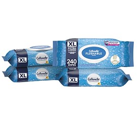 Cottonelle XL Flushable Wet Wipes, Large Adult Wipes, 4 Packs with 60 Wipes Each, for Sensitive Skin
