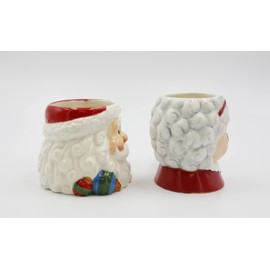 Fine Ceramic Christmas Holidays Mr. & Mrs. Santa Claus Mugs Set of 2 (2 Pieces Set), 5-3/4' L, White, Grey, Red