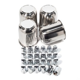 Rheedal 4Pcs Stainless Trailer Wheel Center Caps & 24Pcs Wheel Lug Nuts Kit, 3.19in Top Removable Push Through Chrome Hub Cap with Chrome 1/2-20 Lug Nuts, for Truck SUV RV Wheel Rim