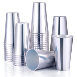 KesaPlan 50PCS Silver Plastic Cups, 16oz Disposable Plastic Tumblers for Party, Fancy Mirorred Silver Cups Bulk for Hot Cold Drinks, Disposable Drinking Glasses for Wedding Birthday Holiday Events