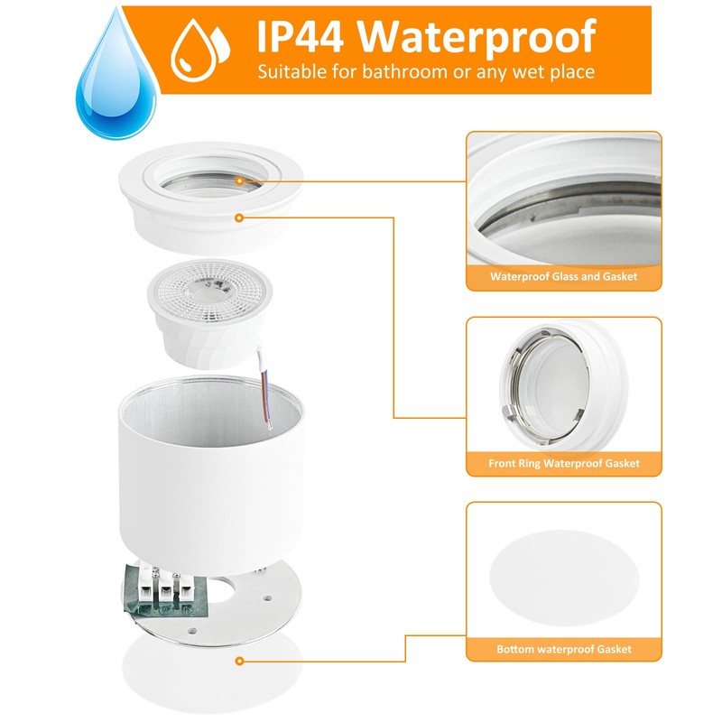 Gleonlux LED Surface-Mounted Spotlight, IP44, White, Dimmable, Surface-Mounted Spotlights, Flat,