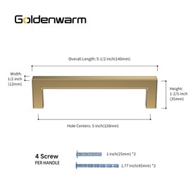 goldenwarm 30 Pack Champagne Bronze Cabinet Pulls Gold Cabinet Handles 5 Inch Champagne Drawer Pulls Brushed Bronze Cabinet Pulls Handles Kitchen Cabinet Hardware Square Gold Pulls for Cabinet Drawer