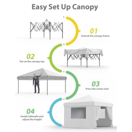 Garvee 10x10 Pop Up Canopy Tent Outdoor Canopy One-Person Set Up Heavy Duty Commercial Instant Tent Shelter, 4-Sidewall+White