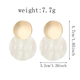 Trendy Light Weight Round White Shell Dangle Earrings for Women Gifts Metal Charming Bohemian Geometric Retro Drop Dangle Earrings (White Shell Stud Earrings)