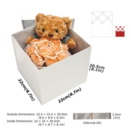Tekhoho White Gift Box 22x22x20.5cm, Premium Gift Boxes for presents with Lid and Ribbon for Valentine's Day, Christmas Wedding Birthday Gift Packaging, Plaid Lining