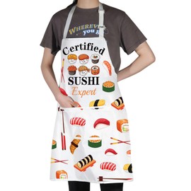 MYSOMY Sushi Chef Apron Sushi Gifts For Sushi Lovers Sushi Anime Apron Sushi Themed Gifts Sushi Apron For Women Men (Sushi Expert white apron)