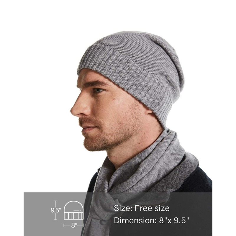 EURKEA Men's 100% Merino Wool Scarf, Beanie Hat Gift Box