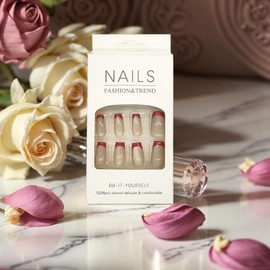 Citchniboul Press on Nails Long - Red French Square Fake Nails For Christmas Day Gifts, Glue On Nail Reusable And Easy To Operate, Stick On Nails in 12 Sizes - 24 Soft Gel Fake Nail Kit，Love Cute