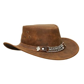 A&H Apparel Mens Cow Hide Leather Cowboy Western Skull Top Hat Handcrafted (as1, Alpha, l, Large) Brown