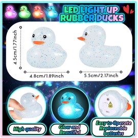 Deekin 48 Pcs LED Light Up Rubber Duck 2'' Mix Color Cute Small Ducks Glow Toy for Duck Birthday Party Baby Shower Supplies Party Favors Decor Creative Gift Classroom Prizes (Clear)