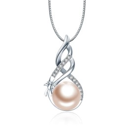 Salanda Single Pearl Necklace for Women, Light Pink Dainty CZ Drop Pendant | Elegant Adjustable Chain | 18k Silver Plated, mm