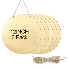 6pcs 12 Inch Round Wooden Discs for Crafts, DIY Projects, Wooden Door Hanger Signs, and Painting,Holiday Decorations