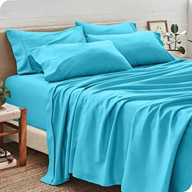 KBC linen 6 Piece Hotel Luxury Ultra-Soft 100% Cotton Bed Sheets Set, 21" - 24" Deep Pocket Fitted Sheet, Wrinkle Free, Real 800 Thread Count Bedding Set (Cal King, Turquoise Blue)