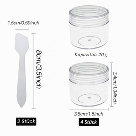 Set of 4 Small Containers, 20 ml with Lid, Plastic Cream Jars for Filling, Empty Cosmetic Jars with 2 Mini Spatulas, Cream Cans, Travel Potty Container Set for Lip Balm, Lotion, Cream, Transparent