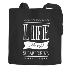 Jute Bag Life is No Sugarlicking Denglish Cotton Bag Tote Bag with Saying Moonworks® Black 2 Long Handles