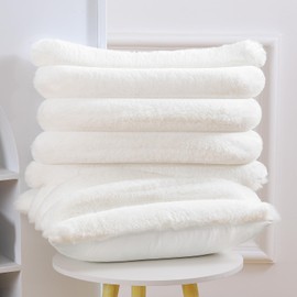 Madizz Plush Faux Fur Throw Pillow Covers 16x16 inch, 40x40 cm Cream White Set of 2 Fluffy Striped Soft Decorative Cushion Cover for Sofa Bedroom Pillow Shell