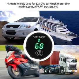 2 Wire Digital Voltmeter DC 12V-24V Waterproof LED Display Voltage Meter with Round Panel for Car, Motorcycle, Boat, Truck, Motorhome, Caravan, SUV, ATV, UTV, Marine