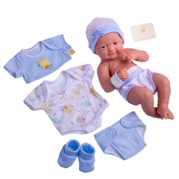 8 piece Layette Baby Doll Gift Set | JC Toys - La Newborn Nursery | 14" Life-Like Smiling Doll w/ Accessories | Blue | Ages 2+