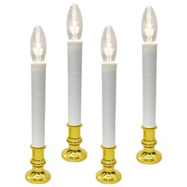 Set of 4 Battery Operated LED Window Candles, Dusk to Dawn Light Sensor, Flicker Flame Christmas Window Candles with Bronze Base, 10 Inch Flameless Taper Candles for Table Window Bedroom Christmas
