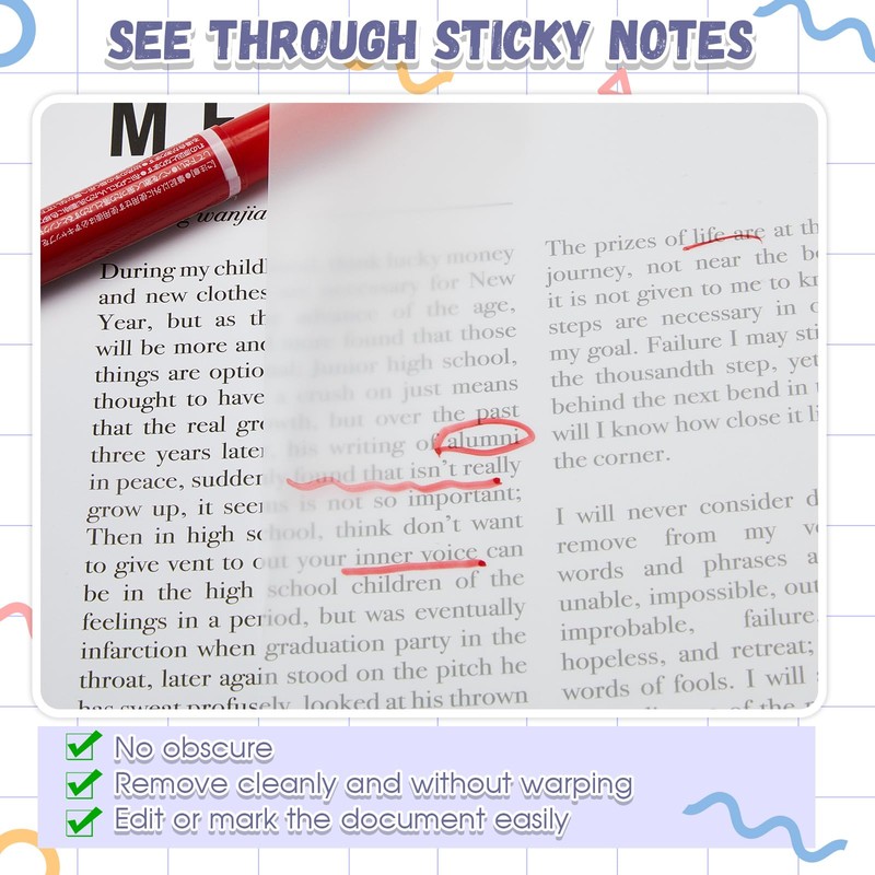 Gueevin 100 Sheets 6.8 x 9.8 Inch Transparent Sticky Notes,