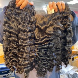 Wholesale Raw Hair Bundles Cuticle Aligned Natural Wave Cambodian Human Hair Vendorstyle: raw hair, color: 1 pcs burmese curly, Stretched Length: 18 Inches