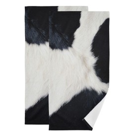 HATESAH 2 Pack Black White Cow Print Hand Towels for Bathroom,Soft Absorbent Western Cowhide Rustic Farm Animal Skin Decorative Guest Face Bathroom Towels,Quick Dry Cow Hide Kitchen Towels 14"x28"