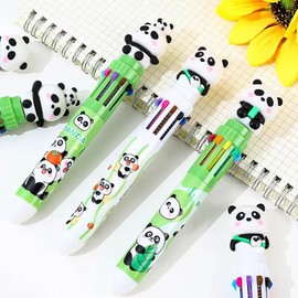 Multicolor Ballpoint Pen 0.7 mm, 10-in-1 Colored Retractable Cartoon Panda Ballpoint Pens for Back to School Office Supplies Students Children Gift, 6 Pack
