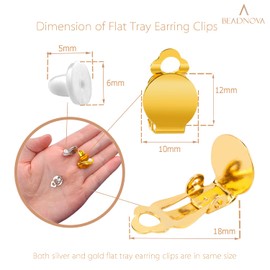 BEADNOVA Clip on Earring Findings 24 Pcs Flat Tray Earring Clips Round Flat Tray Earing Clasps with Pads for Jewelry Making Craft Non Piercing Ears (Gold and Silver Colors)