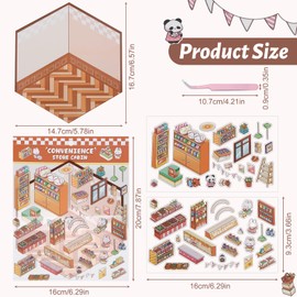 Coumy 10 Sets 3D Sticker Scene DIY 3D House Sticker Kit, Cartoon Scene Miniature Stickers with 2 Tweezers, Make Your Own Sticker Coffee Shop House for Kids Adult Home Decoration