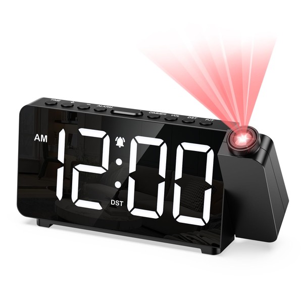 AMIR Projection Alarm Clock with Ceiling Display & USB Charger,180°