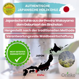 ORINKO Kishu Binchotan x5 - Natural Activated Carbon Filter Water - High Quality Binchotan Charcoal for Water Purification - Sustainable & Reusable