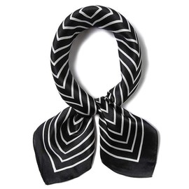 ANDANTINO 100% Pure Mulberry Silk Scarf for Hair-27''x27''- Women Men Neck Scarves- Digital Printed Headscarf (Black White)