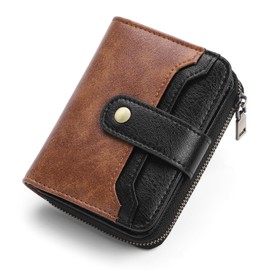 GAEKEAO Small Wallet for Women Leather RFID Blocking Bifold Zipper Pocket Credit Card Holder Card Case Wallets with ID Window