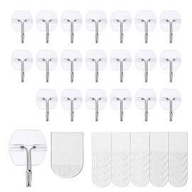 sankaragi 20 Small Hooks+25 Strips, Clear Wire Utility Hooks with Removable Strips Damage-Free, Wall Hooks for Hanging Home Decor, Value Pack