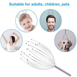 Head Massager Scalp Massage Scratcher with 20 Fingers Head Scratcher, Silver Scalp Scratcher for Deep Relaxation, Hair Stimulation and Body Stress Relax