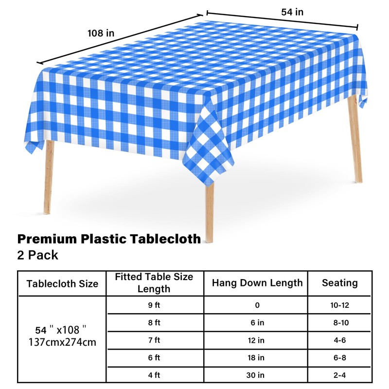 Blue and White Checkered Tablecloth, 2 Pcs 54 ×108 Inches