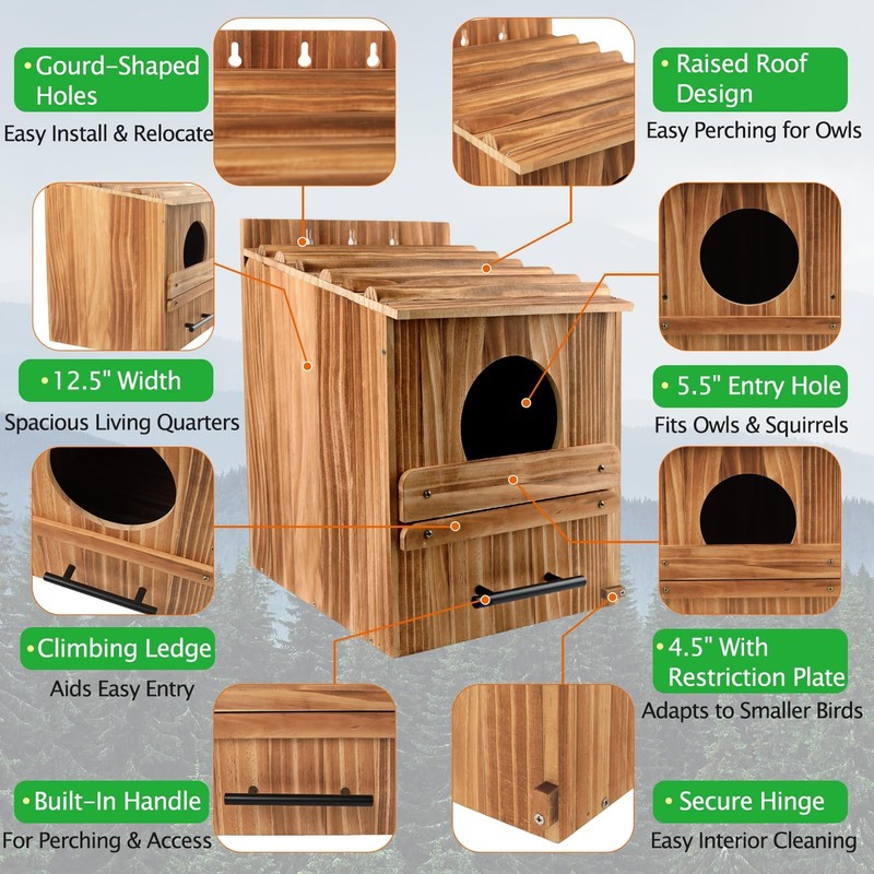 Large Owl Houses for Outdoors, 17" x 12.5" x 12.5"