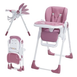 GarveeLife Baby High Chair, Adjustable Infant Highchairs with Removable Tray for Easy Cleaning, Foldable High Chairs for Babies & Toddlers, Lilac