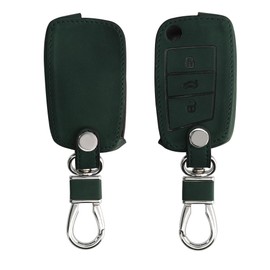 kwmobile Car Key Case Compatible with VW Golf 7 MK7 3-Button Car Key - Nubuck Leather Look - Faux Leather Protective Key Case Cover - Dark Green