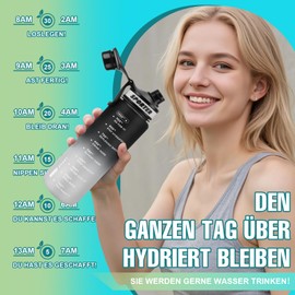 MOMSIV Water Bottle, 1 Litre Sports Water Bottle, BPA-Free, Leak-Proof Sports Water Bottle with Time Marking and Brush, Sports Bottle for Fitness, School, Bike, Camping, Yoga (Black)