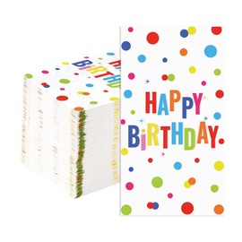 Grencian 100 Pcs Happy Birthday Paper Napkins 3 Ply Colorful Dots Birthday Hand Towels Disposable Absorbent Colorful Polka Dot Guest Napkins for Adults Kids Birthday Cocktail Picnic Party Supplies