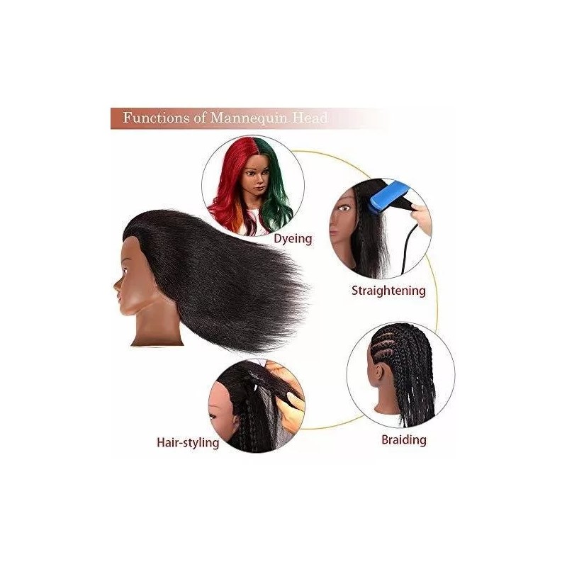 Pwwdada Maniqui Cabeza Cabello Natural Negro 40 Cm Pwwdada